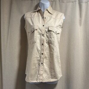 Harley‎ Davidson Sleeveless Cotton Shirt Western Style Embroidered XS
